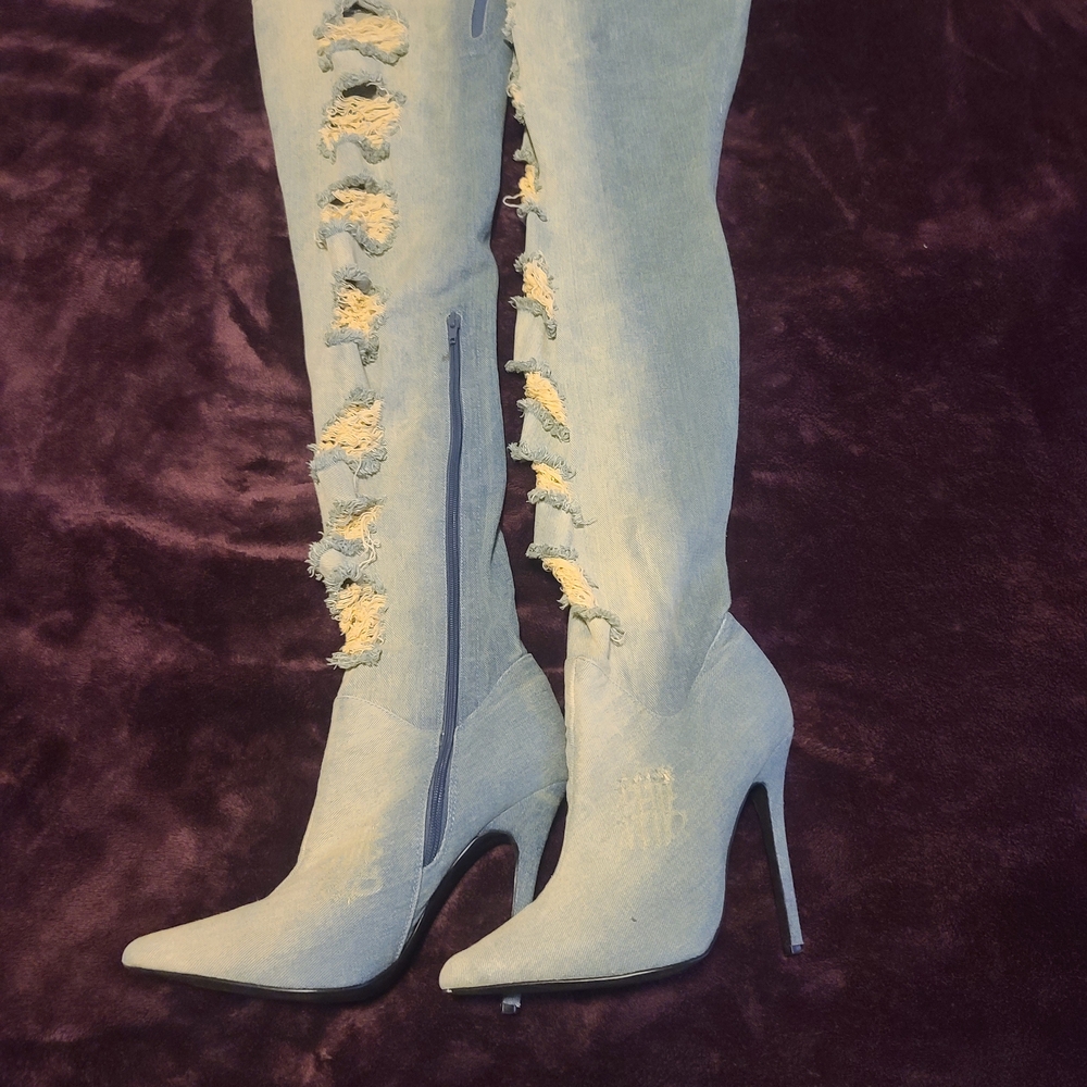 Stylish Denim Thigh-High Boots